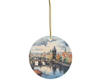 Prague, Czech Republic, Charles Bridge, Old Town, Travel Print Ceramic Ornament, Christmas Decor, Christmas Décor, Christmas Tree Decor