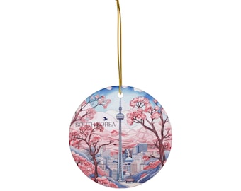Seoul, South Korea, Namsan Tower, Travel Print Ceramic Ornament, Christmas Decor, Christmas Travel Décor, Christmas Tree Decor
