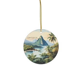 Saint Lucia, Castries, Pitons, lush landscapes, Travel Print Ceramic Ornament, Christmas Decor, Christmas Décor, Christmas Tree Decor
