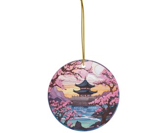 Kyoto, Japan, Japanese temple, Cherry Blossom, Travel Print Ceramic Ornament, Christmas Decor, Christmas Décor, Christmas Tree Decor