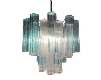 Light Blue and Transparent Murano Chandelier