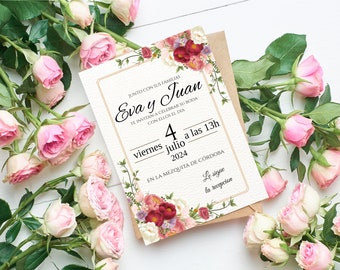 Wedding Invitation, to print or send, Digital, to download, Floral Invitation, Wedding Invitation with Flowers