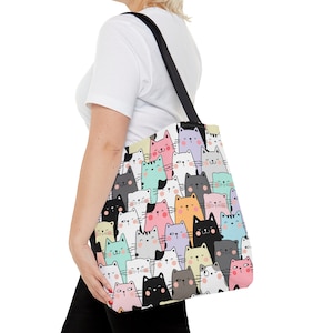 Einkaufstasche, Einkaufstasche, Einkaufstasche, Einkaufstasche, gemusterte Tasche, Umhängetasche, Stofftasche, Katzenliebhaber