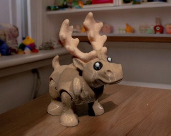 Whimsical Snow Moose Keychain - 3D Printed High-Quality Plastic, Custom Colors Available