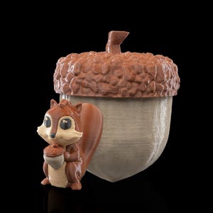 3D Printed Squirrel in Nut Figurine - Adorable 6cm Collectible Display Piece - 3d Printed