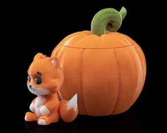 Fox in a Pumpkin - Adorable 6cm Collectible Display Piece - 3d Printed