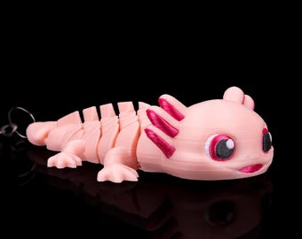 Axolotl Keychain 3D Printed Flexi Articulated Amphibian Charm Cute Animal Lover Gift