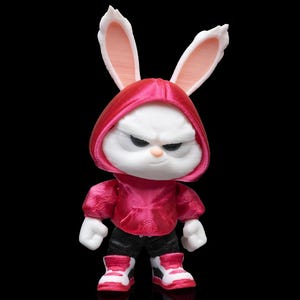 Figura de conejo impresa en 3D: Sudadera con capucha Hopper coleccionable (8 cm)