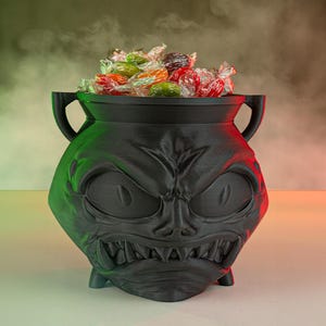 The Angry Cauldron Candy Holder, 14 cm Tall, Customizable Halloween Decor