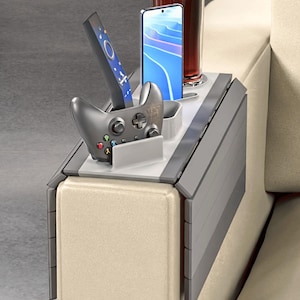 Couch Arm Tray with Game Controller, Remote, Phone & Drink Holder – Custom Colors, 3D Printed Organizer for Sofa Accessories