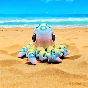 Flexi Blue Ringed Octopus 3D Printed Articulated Model, Customizable Colors, Ocean Decor, Stress Relief Toy, Marine Enthusiast Gift