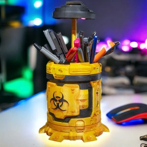 Bio Hazard Waste Barrel Pen Holder - 3D Printed Desk Organizer, Durable Office Accessory & Fun Gift for Healthcare Science Fans
