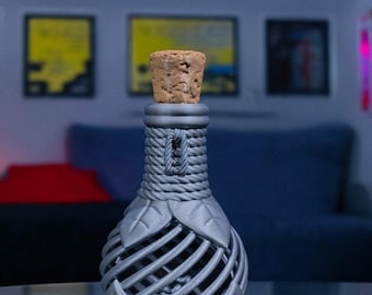 Frasco con dados de poción impreso en 3D: accesorio personalizable para juegos de D&D.