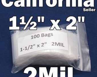 2Mil Clear 100 Pieces Reclosable 1.5" x 2" Zip Bags Mini ReUsable 2 Mil Jewelry Coin Lock able 1-1/2" x 2"