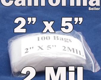 2Mil Clear 100 Pieces Reclosable 2" x 5" Zip Bags Mini ReUsable 2 Mil Jewelry Coin Lock able 2"x5"