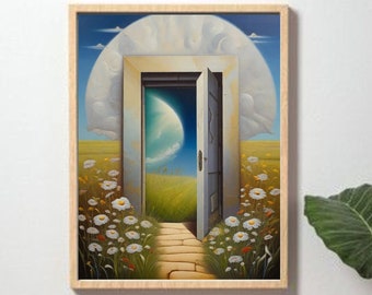 surreal painting Door to freedom, art for wall, art printable