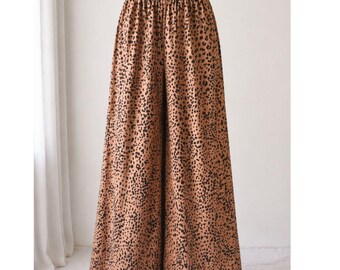 Leopard Print Wide Leg Pants Boho Flowy High Waist Lounge Coastal Chic Luxe XL