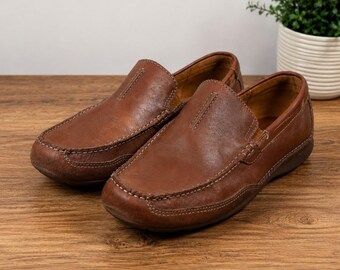 Clarks Markman Dean Mens 9M Dark Tan Leather Driving Loafers Slip On Shoes Brown