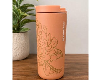 Starbucks 12oz Peach Gold Floral Chrysanthemum Stainless Steel Tumbler Holiday