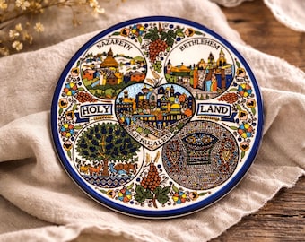 Vintage Holy Land Souvenir Plate 5 | Nazareth Bethlehem Jerusalem Ceramic Plate
