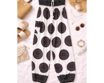Handmade Mandala Boho Harem Pants Festival Yoga White Black M Brand New with tag
