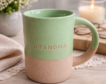 Grandma Mug 15oz Stoneware Green Ceramic Coffee Cup Minimalist Gift for Grandma