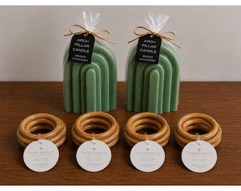 Sage Green Arch Pillar Candles, Ribbed Texture, Modern Boho Decor Set