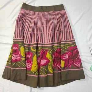 Vintage Anthropologie Floral Mixed Print Cotton A-Line Midi Skirt Olive Pink 2 image 9