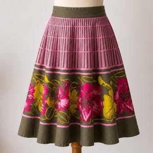 Vintage Anthropologie Floral Mixed Print Cotton A-Line Midi Skirt Olive Pink 2 image 1