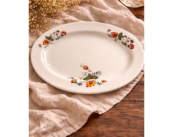 Vintage Floral Oval Serving Platter Cottagecore Farmhouse Dish Hand Painted Style Porcelain Serving Plate