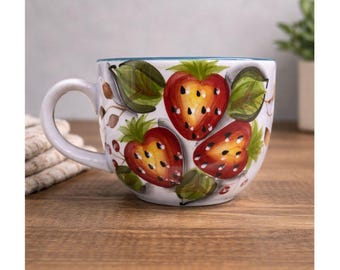 Vintage Heritage Mint Strawberry Mug Hand Painted Cup Cottagecore Farmhouse