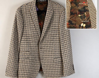 Paisley en grijze heren 46R skinny fit pied-de-poule blazer bruin camouflage vlinder voering