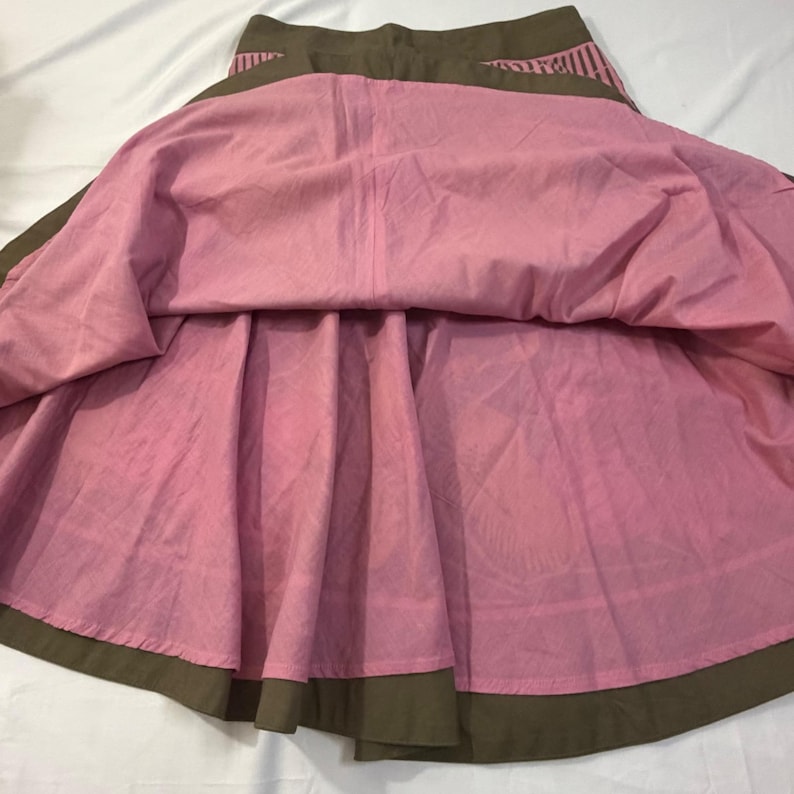 Vintage Anthropologie Floral Mixed Print Cotton A-Line Midi Skirt Olive Pink 2 image 10