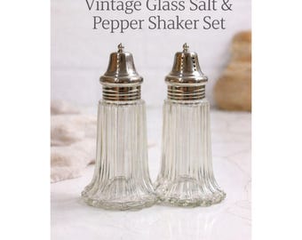 Vintage Anchor Hocking Ribbed Glass Salt Pepper Shakers, Farmhouse Kitchen Decor