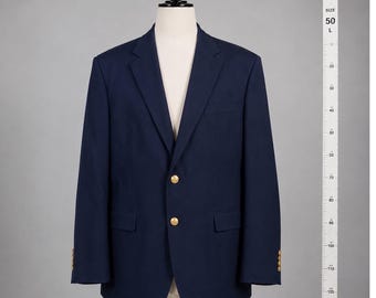 Hart Schaffner Marx Mens Navy Blue Blazer Gold Golf Button Innovations SportCoat