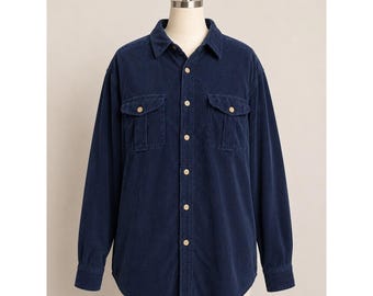 Vintage Robert Stock Mens Size XL Navy Wide Wale Corduroy Button Down Shirt