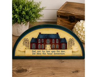 Laurie Sherrell 1998 Folk Art Wood Plaque God Bless This House Farmhouse Sign