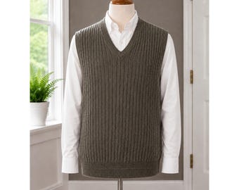 Vintage Old Glory Mens Ribbed Sweater Vest GrandpaCore Cotton Large Made in USA