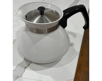 Vintage Corning Ware P-104 Coffee Pot | White Glass Percolator, Mid Century Kitchen Decor
