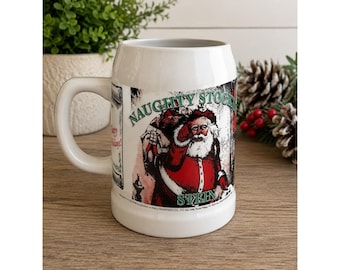 Vintage 1983 Viglo Naughty Stocking Stein Santa Claus Christmas Beer Mug White