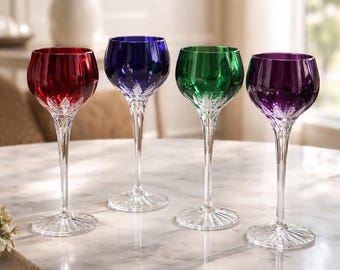 AJKA Marsala Cut-to-Clear 8.25 Crystal Wine Glasses, Set of 4, Various Colors