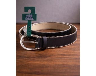 Wild Fable Black Faux Leather Belt, Silver Ball Chain Trim, Size Large, Y2K Streetwear