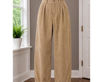 Vintage American Eagle Tan Wide Wale Corduroy Pleated Pants Mens 38x34