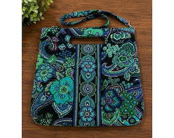 Vintage Vera Bradley Blue Rhapsody gewatteerde crossbodytas Paisley gepensioneerde handtas