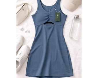 Halara Blue Active Dress Cutout Athletic Mini Ribbed Athleisure TennisCore XL
