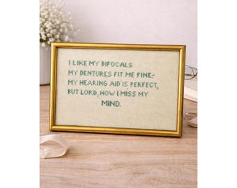 Cross Stitch Funny Sentiment Framed Matted Over The Hill Hanging Picture10x6