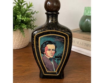 Vintage Edward H Weiss Chopin Portrait Ceramic Decanter 1970's Gold Glaze
