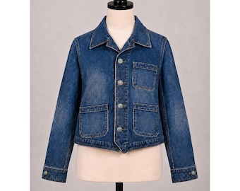 Lauren Ralph Lauren Denim Trucker Jacket Medium Wash Concho Buttons Blue Large