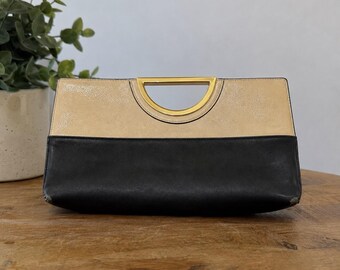The Limited Colorblock Clutch Retro Vintage Zwart Beige Avondtasje Goud