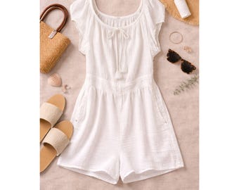 American Eagle White Gauze Romper Boho Cottagecore Summer Beachy Chic XXL